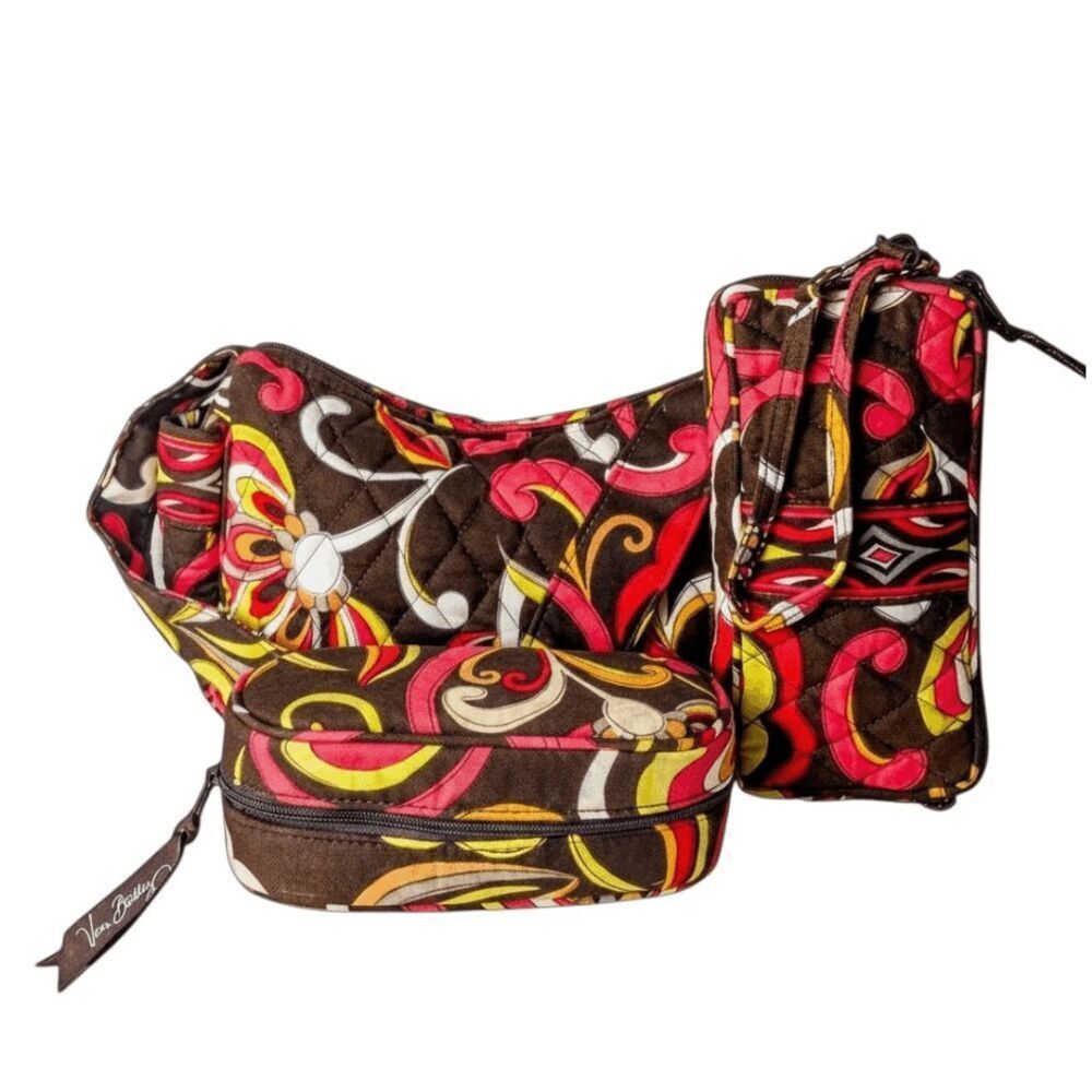 VERA BRADLEY BUNDLE; Shoulder Bag, Wristlet, and Sunglass Case In Puccini Patter